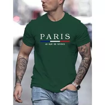 Мужская летняя футболка свободного размера из 100% чистого хлопка с принтом в виде букв PARIS, повседневная, удобная, с круглым вырезом и короткими рукавами 3XL