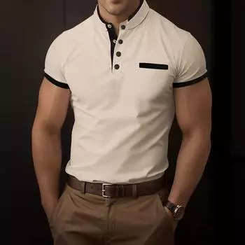 Мужская летняя футболка в европейско-американском стиле с цветным верхом на пуговицах, спортивная рубашка для регби с коротким рукавом S