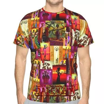 Мужская летняя футболка в стиле ретро с африканской культурой — прочная, легкая в уходе трикотажная ткань, повседневный крой, короткий рукав, для выходных S синий