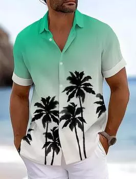 Мужская летняя гавайская рубашка Coconut Tree, рубашка Aloha с коротким рукавом, гавайский летний отпуск, отложной воротник на пуговицах S
