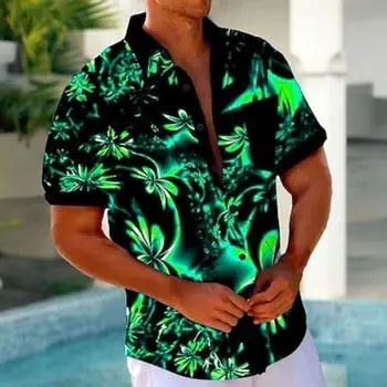 Мужская летняя гавайская рубашка с цветочным принтом Aloha с коротким рукавом Hawaiian Resort Causal Casual Summer Spring с отложным воротником и карманом на пуговицах 4XL