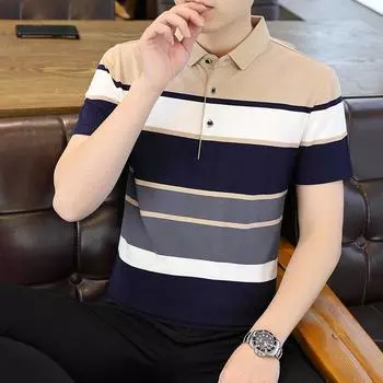 Мужская летняя хлопковая повседневная модная футболка с коротким рукавом и лацканами, универсальная рубашка поло, удобная и мягкая L