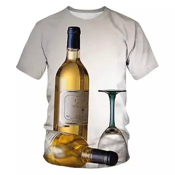 Мужская летняя индивидуальная мода 3D-печатный винный узор креативная печатная футболка уличная с круглым вырезом короткий рукав топ размера плюс S