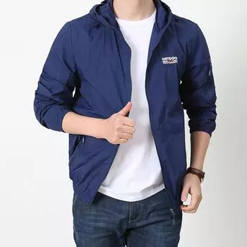 Мужская летняя куртка от солнца с капюшоном и длинным рукавом, застежка-молния с капюшоном и защитой от ультрафиолета, ветровка с принтом в виде букв M светло-синий