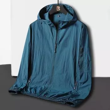 Мужская летняя легкая дышащая куртка большого размера, повседневная солнцезащитная куртка из софтшелла, повседневная куртка с капюшоном L чёрный