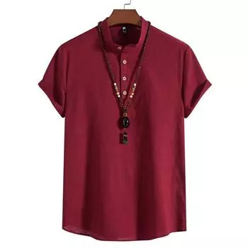 Мужская летняя легкая повседневная рубашка больших размеров, рубашка-пуловер со стоячим воротником, пляжная рубашка 5XL
