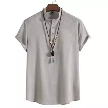 Мужская летняя легкая повседневная рубашка, пуловер большого размера, рубашка со стоячим воротником, пляжная рубашка 5XL