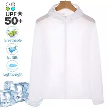 Мужская летняя легкая солнцезащитная куртка Ice Silk, быстросохнущая, дышащая, с капюшоном, на молнии, с защитой от солнца M синий