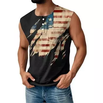 Мужская летняя майка без рукавов с принтом ко Дню независимости, спортивная, на пуговицах, с карманом L
