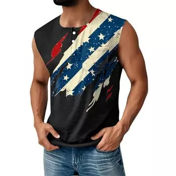 Мужская летняя майка без рукавов с принтом ко Дню независимости, спортивная, на пуговицах, с карманом XL циан