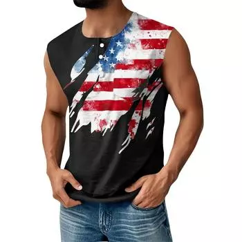 Мужская летняя майка без рукавов с принтом ко Дню независимости, спортивная, на пуговицах, с карманом M синий