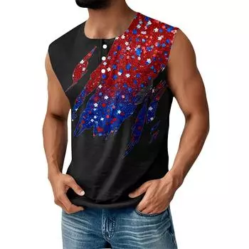 Мужская летняя майка без рукавов с принтом ко Дню независимости, спортивная, на пуговицах, с карманом S синий