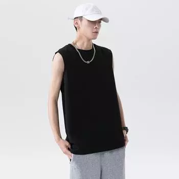 Мужская летняя майка, стильная однотонная уличная одежда, мужской спортивный жилет средней длины, мужской спортивный жилет, мужская майка, женская одежда M чёрный