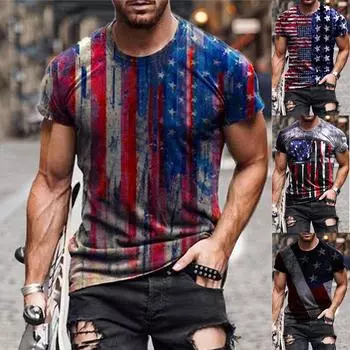 Мужская летняя мода с 3D-принтом и коротким рукавом с круглым вырезом, футболка, блузка XL серый
