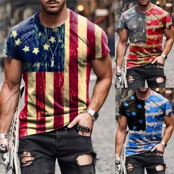 Мужская летняя мода с 3D-принтом и коротким рукавом с круглым вырезом, футболка, блузка