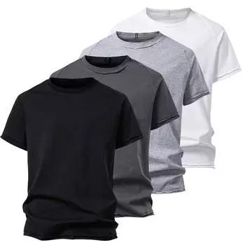 Мужская летняя модная двухслойная свободная японская ретро-трендовая повседневная футболка с короткими рукавами L чёрный