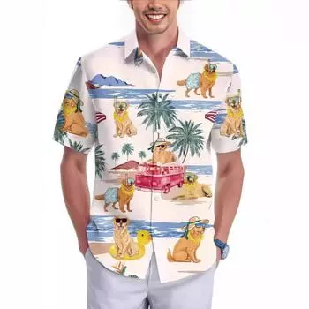 Мужская летняя модная дышащая свободная повседневная однобортная рубашка в стиле допамин-панк с нерегулярным принтом и короткими рукавами на лацканах M