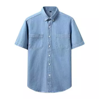 Мужская летняя модная качественная джинсовая рубашка с коротким рукавом молодежный тренд повседневная рубашка XXL