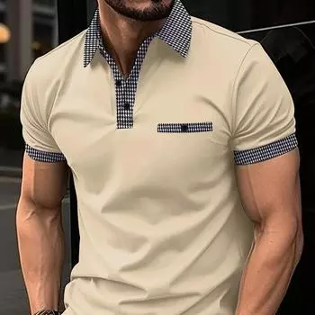 Мужская летняя модная многоцветная облегающая деловая повседневная рубашка поло с карманами и лацканами XS синий