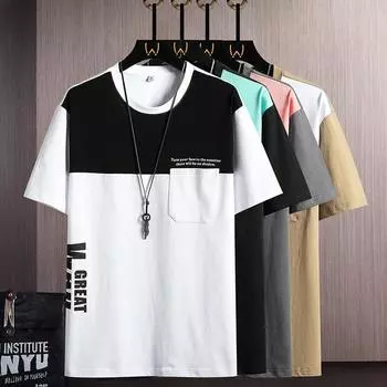 Мужская летняя модная свободная одежда модного бренда в гонконгском стиле, студенческая футболка с круглым вырезом и короткими рукавами