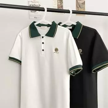 Мужская летняя модная вышитая рубашка поло с короткими рукавами в британском ретро-стиле с контрастными цветными лацканами, повседневная рубашка поло M белый