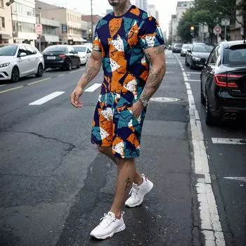 Мужская летняя мужская футболка с короткими рукавами и модные шорты из полиэстера, летняя мужская футболка в стиле милитари в стиле ретро и модные шорты, дорожный уличный комплект 5XL