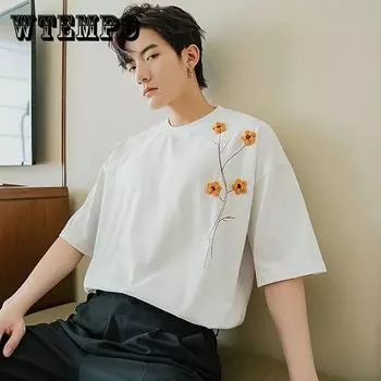 Мужская летняя мужская футболка с короткими рукавами с половиной рукавов Tide Brand Trend Простая свободная мужская футболка большого размера с вышивкой Design Sense Белая футболка с короткими рукавами XXXXL