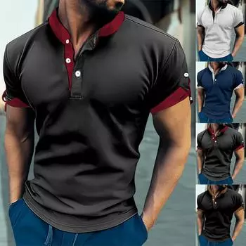 Мужская летняя мужская рубашка для гольфа с короткими рукавами, приталенная модная дышащая мужская рубашка для гольфа L чёрный