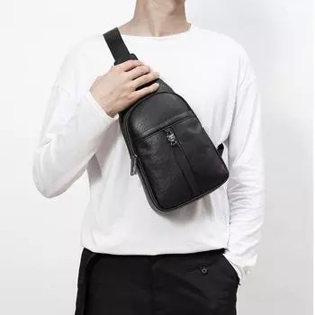 Мужская летняя нагрудная сумка из натуральной кожи, модная простая сумка через плечо, многослойная сумка из коровьей кожи чёрный