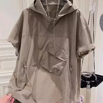 Мужская летняя нестандартная рубашка с капюшоном и короткими рукавами, свободная тонкая секция, персонализированная футболка-пуловер 3XL белый