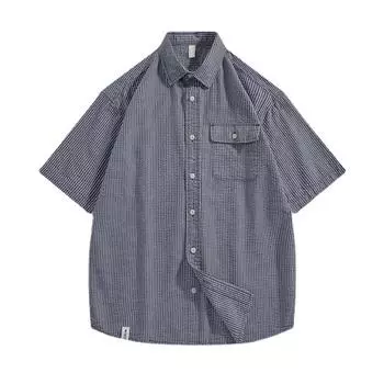 Мужская летняя новая модная брендовая рубашка с короткими рукавами и пузырчатой пленкой, мужская рубашка в полоску в стиле ретро для поездок на работу XXXXL