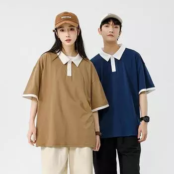 Мужская летняя новая стильная свободная одежда для студентов колледжей, модная брендовая футболка с короткими рукавами из двойного пике в гонконгском стиле, рубашка-поло с лацканами M