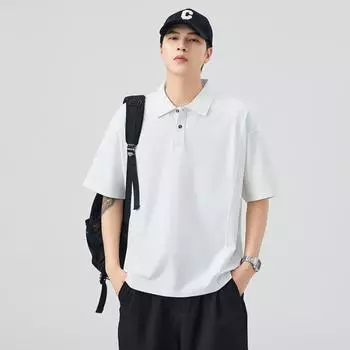 Мужская летняя новая свободная футболка-поло с коротким рукавом, мужская тонкая футболка с коротким рукавом и лацканом M белый
