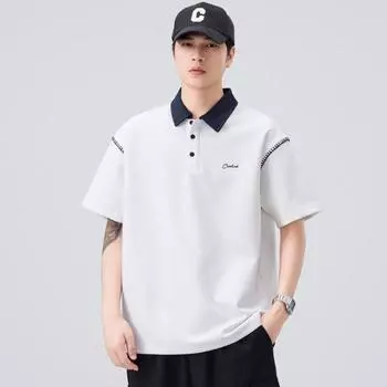 Мужская летняя новая свободная футболка-поло с коротким рукавом, мужская тонкая футболка с коротким рукавом и лацканом M белый