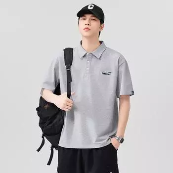 Мужская летняя новая свободная футболка-поло с коротким рукавом, мужская тонкая футболка с коротким рукавом и лацканом M серый