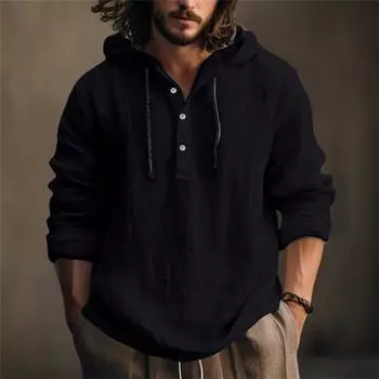 Мужская летняя новая свободная рубашка с длинным рукавом с принтом, кардиган, пляжная рубашка L чёрный