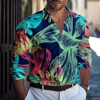 Мужская летняя новая свободная рубашка с длинным рукавом с принтом, кардиган, пляжная рубашка L