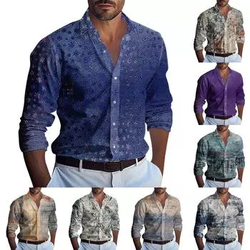 Мужская летняя новая свободная рубашка с длинным рукавом с принтом, кардиган, пляжная рубашка L бежевый