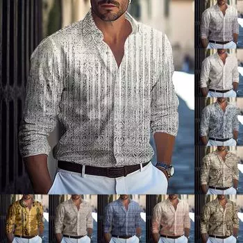 Мужская летняя новая свободная рубашка с длинным рукавом с принтом, кардиган, пляжная рубашка L бежевый