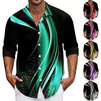 Мужская летняя новая свободная рубашка с длинным рукавом с принтом, кардиган, пляжная рубашка L циан