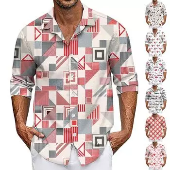 Мужская летняя новая свободная рубашка с длинным рукавом с принтом, кардиган, пляжная рубашка L чёрный