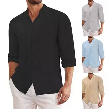 Мужская летняя новая свободная рубашка с длинным рукавом с принтом, кардиган, пляжная рубашка L чёрный