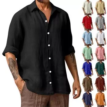 Мужская летняя новая свободная рубашка с длинным рукавом с принтом, кардиган, пляжная рубашка L бежевый