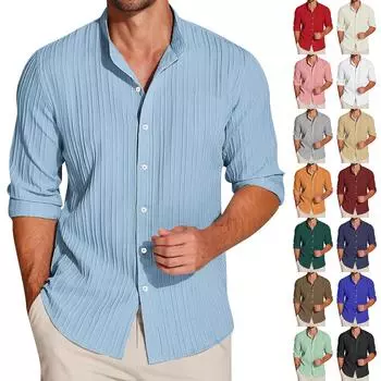 Мужская летняя новая свободная рубашка с длинным рукавом с принтом, кардиган, пляжная рубашка M розовый