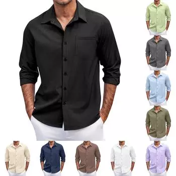 Мужская летняя новая свободная рубашка с длинным рукавом с принтом, кардиган, пляжная рубашка L армия зеленый