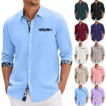 Мужская летняя новая свободная рубашка с длинным рукавом с принтом, кардиган, пляжная рубашка L бежевый
