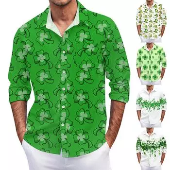 Мужская летняя новая свободная рубашка с длинным рукавом с принтом, кардиган, пляжная рубашка L армия зеленый
