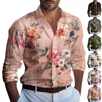 Мужская летняя новая свободная рубашка с длинным рукавом с принтом, кардиган, пляжная рубашка L чёрный