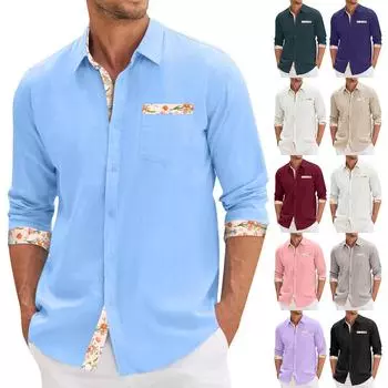 Мужская летняя новая свободная рубашка с длинным рукавом с принтом, кардиган, пляжная рубашка L бежевый