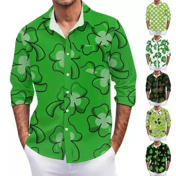 Мужская летняя новая свободная рубашка с длинным рукавом с принтом, кардиган, пляжная рубашка XXXL зелёный